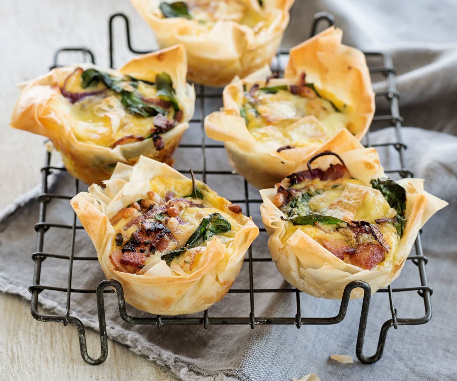 Brie and bacon filo nests - Nadia Lim
