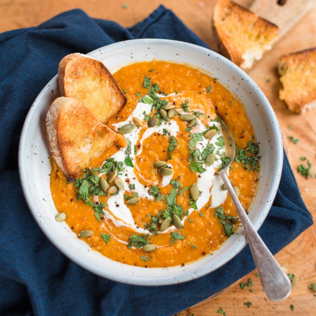 Butternut and Red Lentil Soup with Mint Yoghurt Nadia Lim
