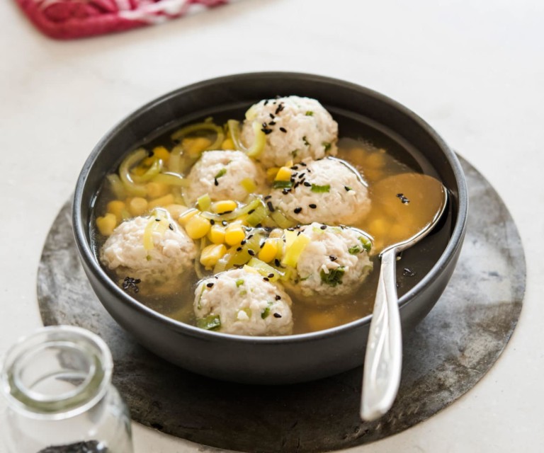 Chicken Meatballs With Sweetcorn Broth - Nadia Lim