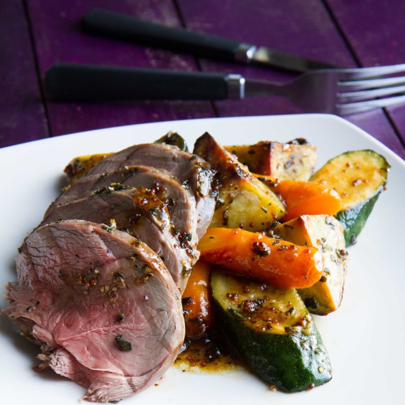 Sage Roast Lamb and Vegetables with Honey Mustard Dressing Nadia Lim