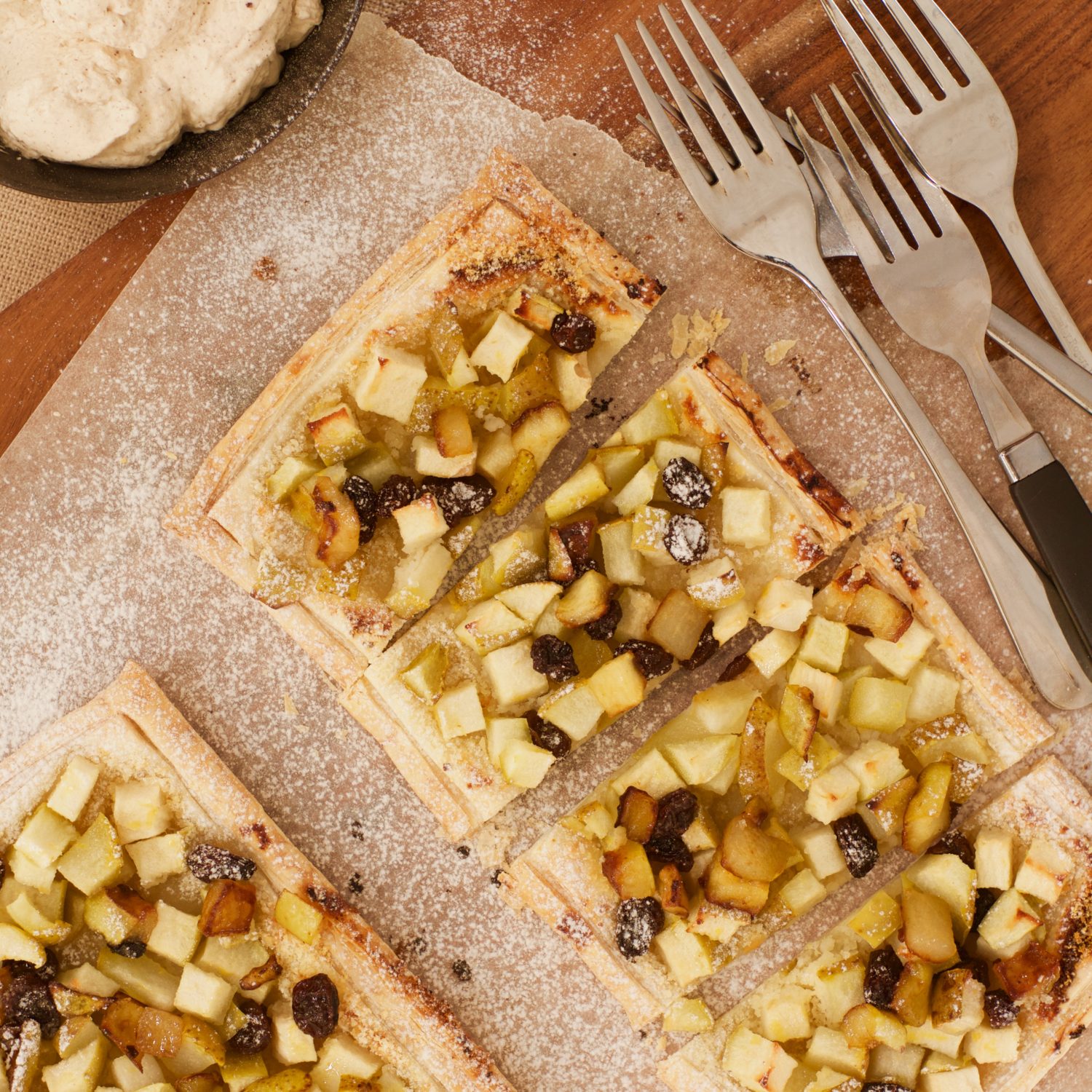 Apple, Pear and Raisin Tarts with Cinnamon Yoghurt Cream Nadia Lim