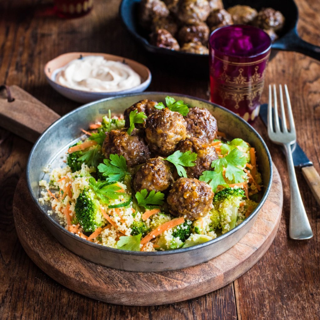 Moroccan Meatballs with Couscous Salad and Spiced Sour ...