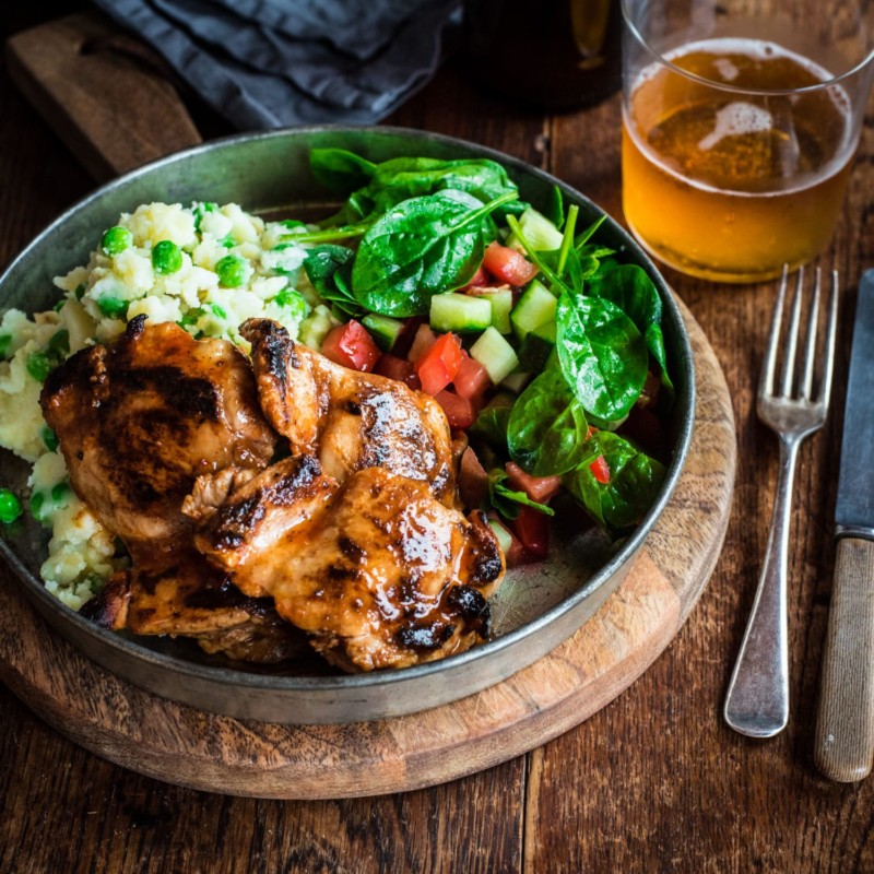 Zingy BBQ Chicken with Smashed Potatoes and Peas Nadia Lim