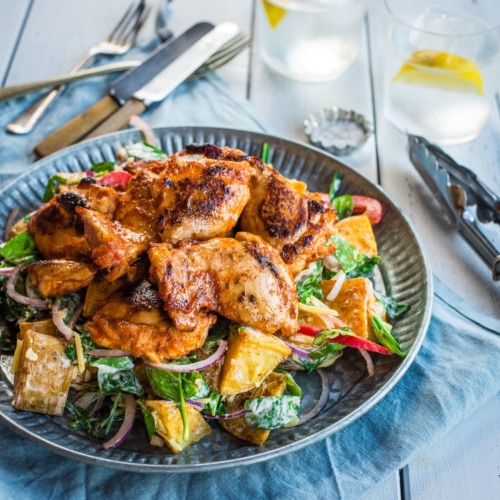 Smoked Paprika Chicken with Roast Potato Spinach Salad Nadia Lim