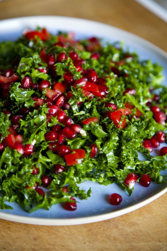 Marinated Kale, Tomato, Pomegranate Salad Nadia Lim