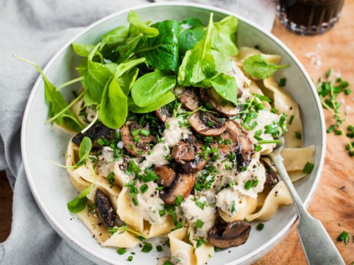 Mushroom and Herb Pasta with Vegan Cashew Cream Sauce - Nadia Lim