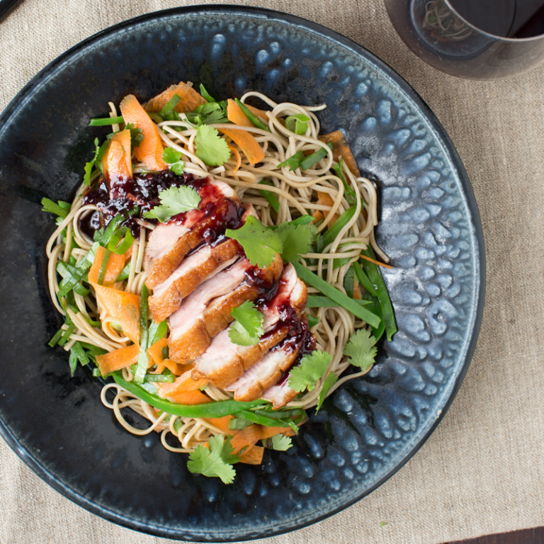 Seared Duck Breast with Plum Sauce and Soba Noodle Salad Nadia Lim