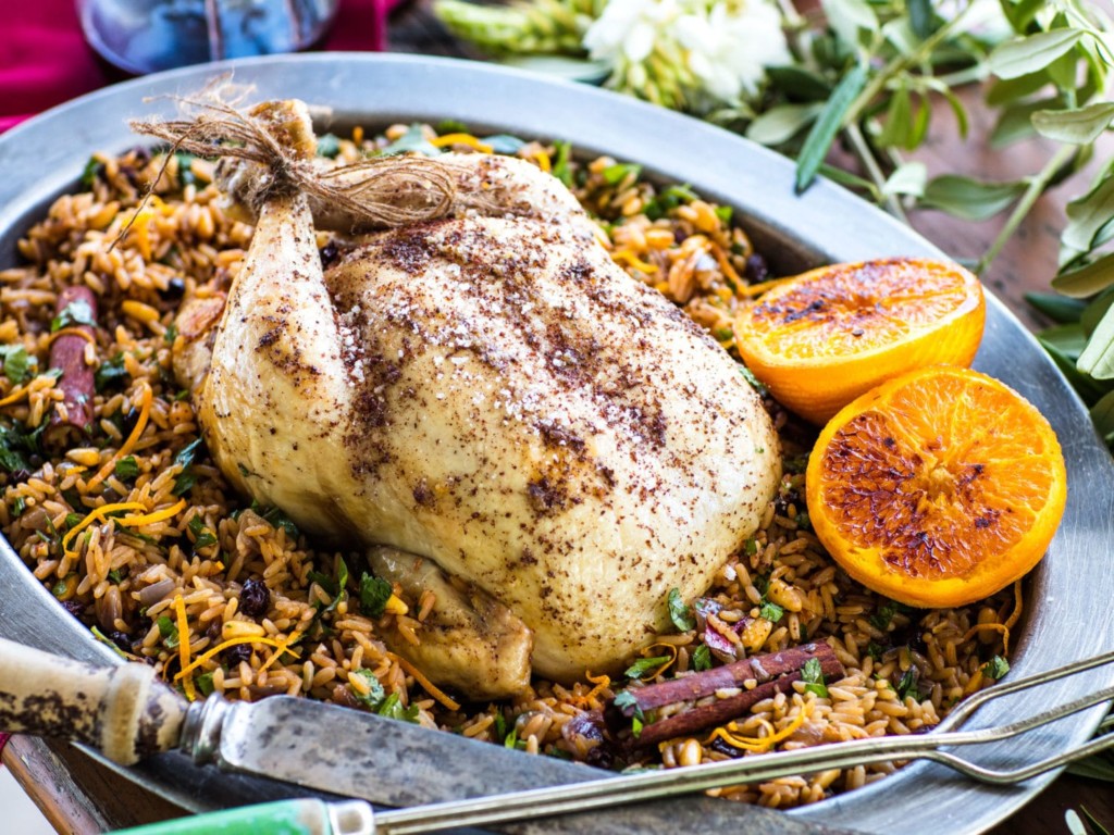 Arabian roast chicken, pomegranate sauce and pilav - Nadia Lim