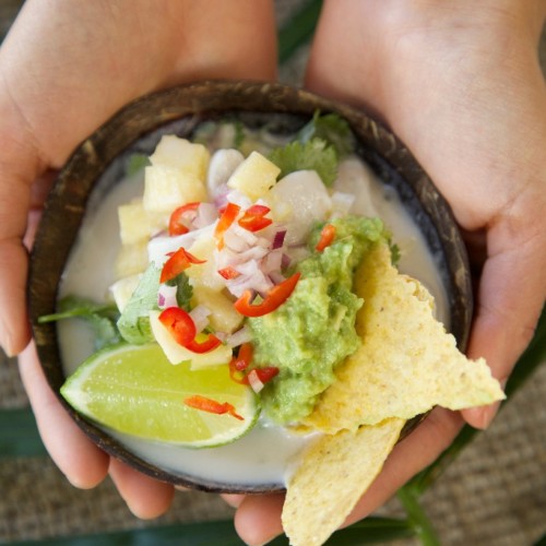 Marinated Raw Fish with Pineapple, Coconut and Guacamole Nadia Lim